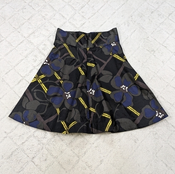 Marni Skirt Women's 40 US 4 Black Blue Floral Abstract High Waist Cotton Retro - Picture 7 of 9